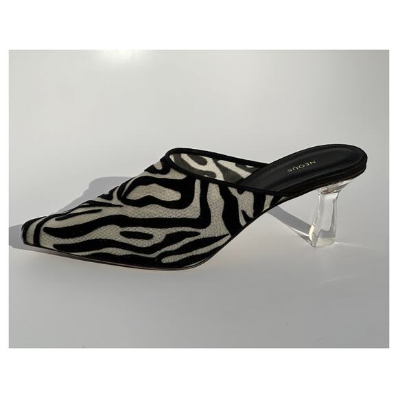 Neous Electra 65mm Mules Slides Heels Black Velvet Cream Mesh Clear Heel 36.5 - Picture 2 of 16